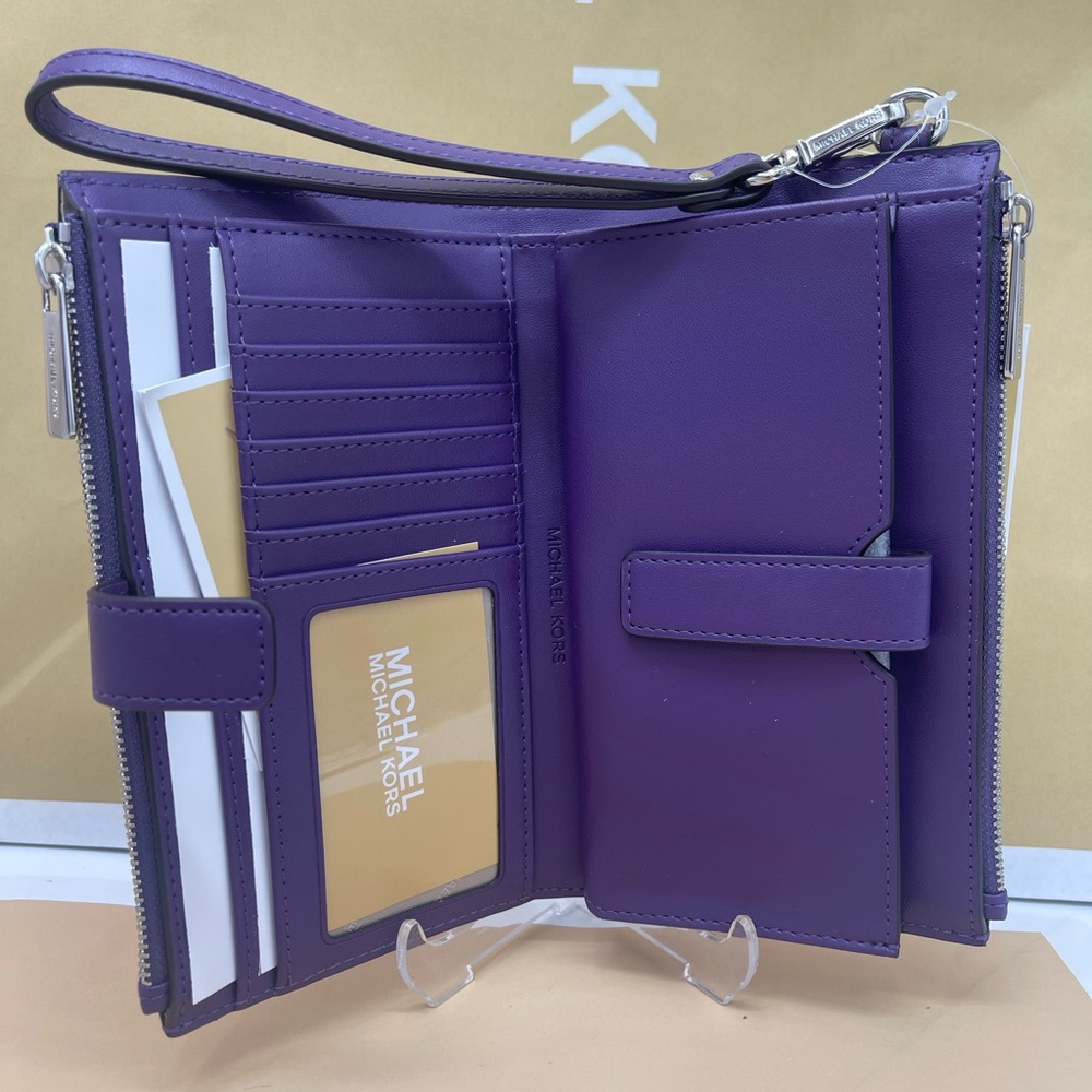 MICHAEL KORS Jet Set Lg Ombré Sign Logo Double Zip Wristlet Phone 
Dark Purple - Picture 6 of 16